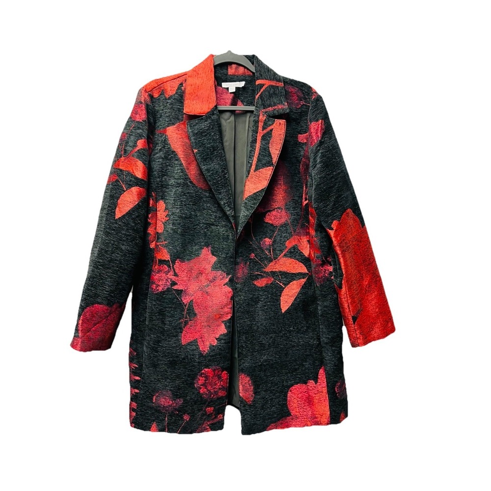 Chico's 2.5 (US 14) Red Floral Jacquard Topper Jacket Holiday Business Boho 90s